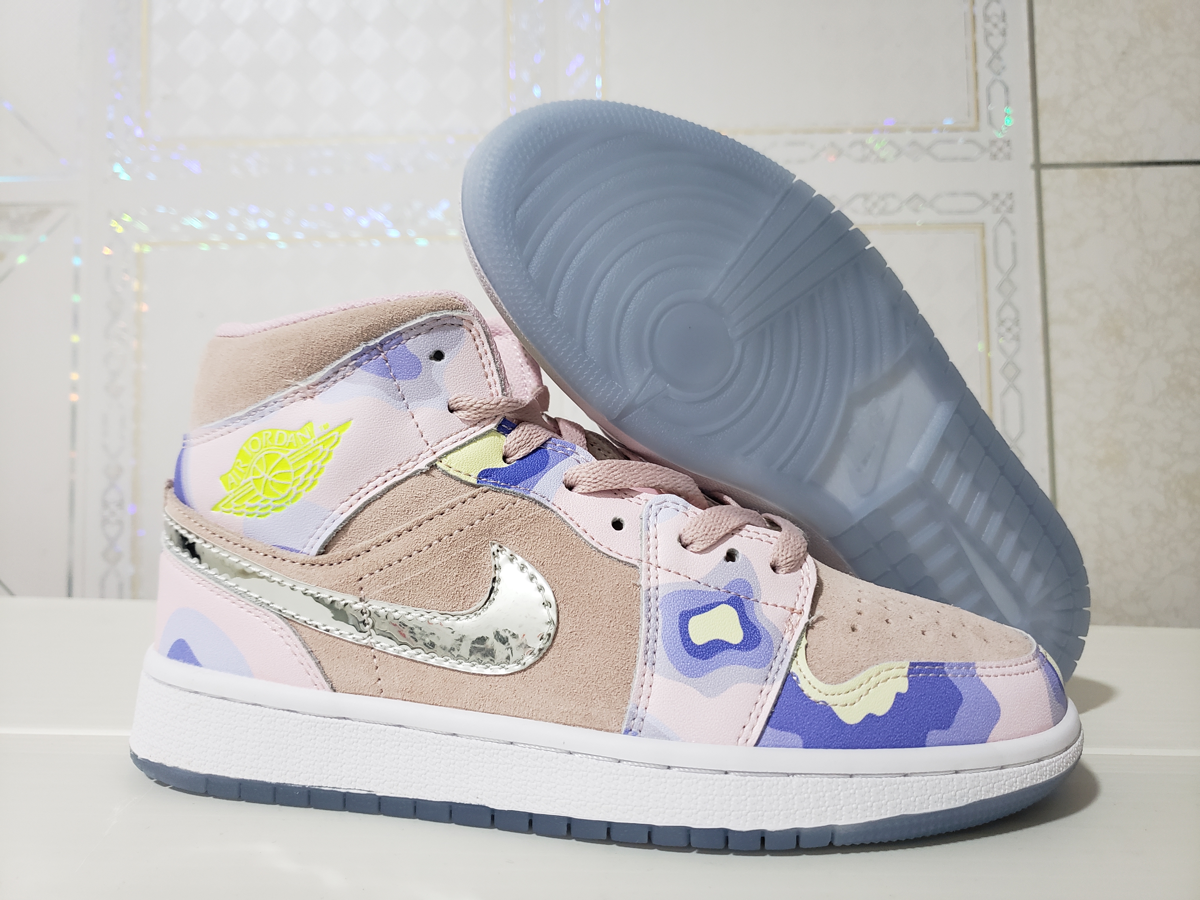 2020 Air Jordan 1 Mid White Silver Purple For Women